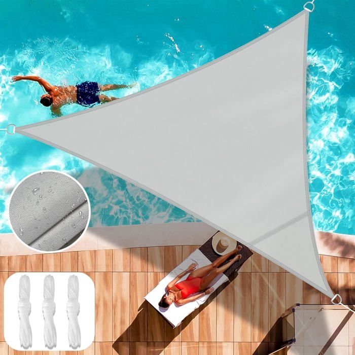 Voile d'ombrage Triangulaire 3x3x3 m, Imperméable Toile Ombrage UV Protection Polyester Résistant Aux Déchirures avec 3 Cordons 17