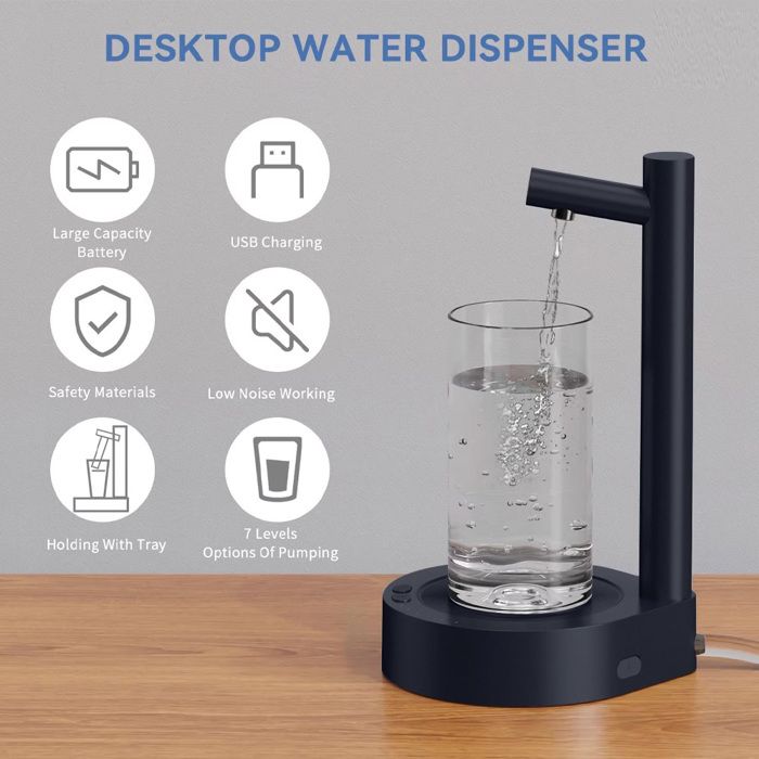 Distributeur d'eau de table intelligent, pompe à bouteille d'eau automatique avec base, pompe à eau baril, chargement USB, 6 vitesse