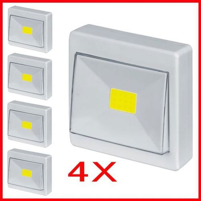 Lot de 4 veilleuse Interrupteur Veilleuse & lumière de Nuit Cob Super lumineux