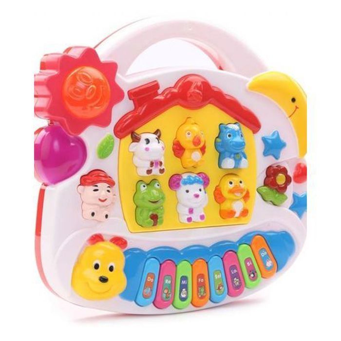 Piano musical éducatif - Cartoon - Blanc - Sons d'animaux - Lumières - 12 mois à 3 ans