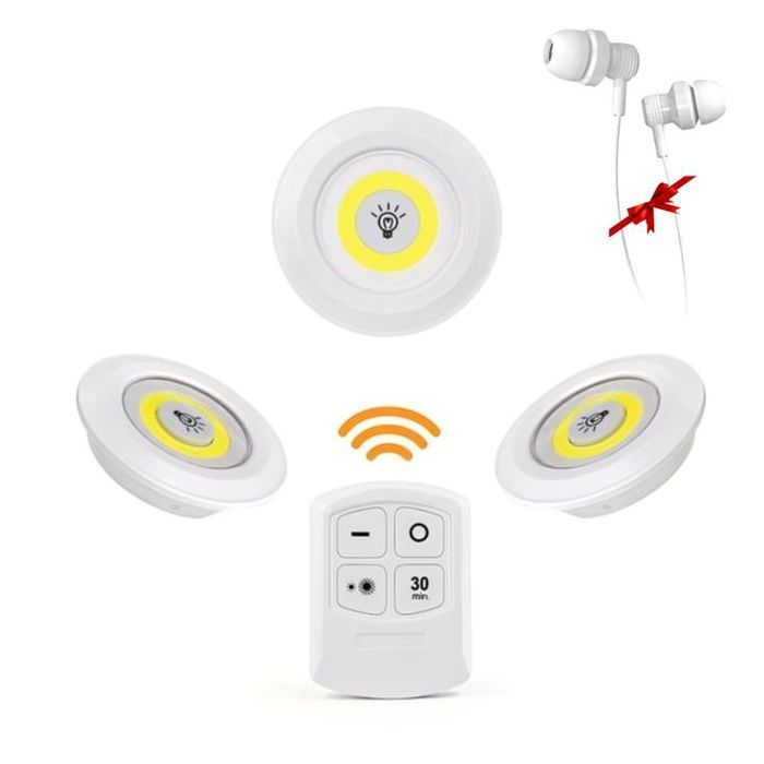 Télécommande LED sous la lumière du cabinet Dimmable COB veilleuse pour placard de cuisine + Ecouteur Cadeau