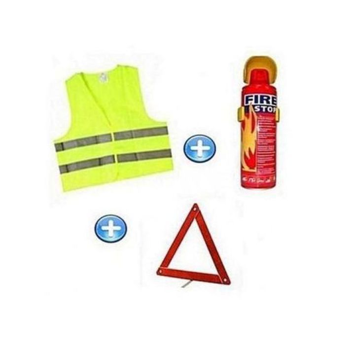 Pack de sécurité voiture -Triangle d'en panne + Gilet fluorescent + Extincteur