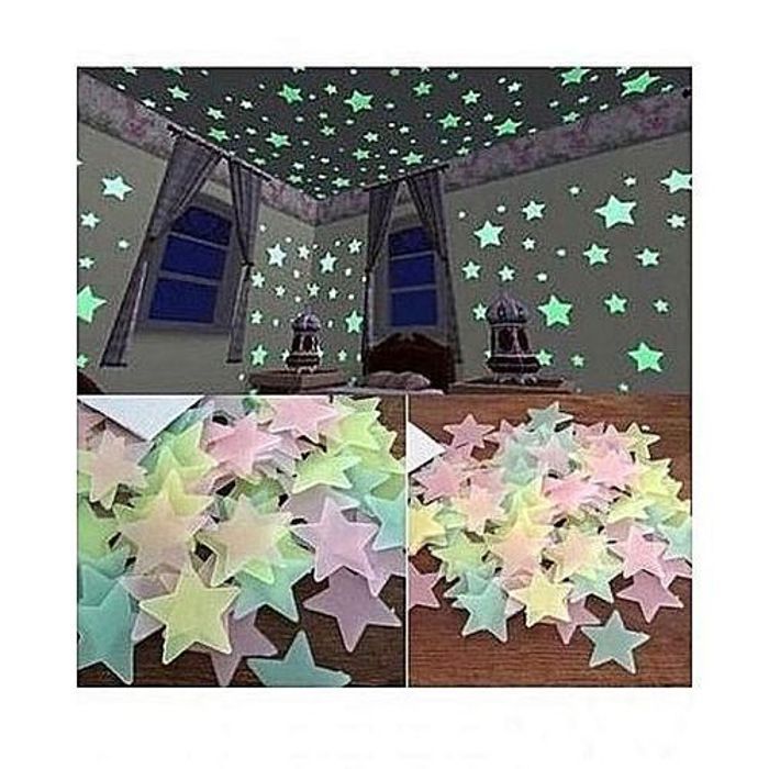 Stickers Muraux - Multicolore - Etoiles Lumineuses - PVC Écologique - Décoration Fête - 100 pièces