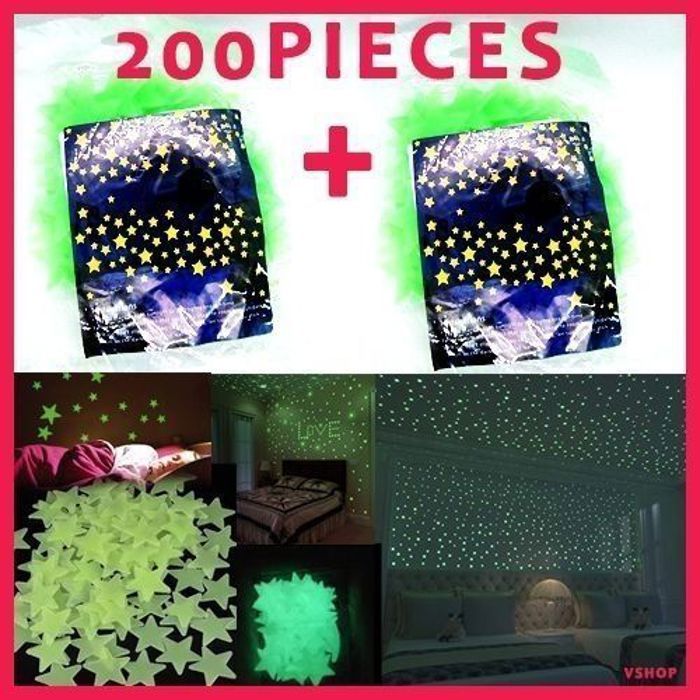 Étoiles Lumineuses - Etoile - Pack de 200 - Multicolore - Décoration Murale - Glow in the Dark