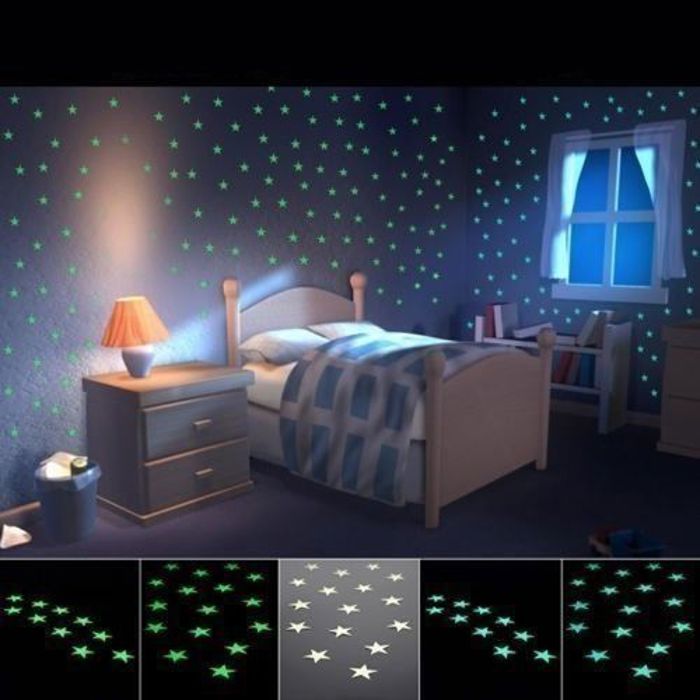 100Pcs Stickers Etoiles Lumineuses Brilles dans le Noir pour Décoration Mural - Noël & Anniversaire