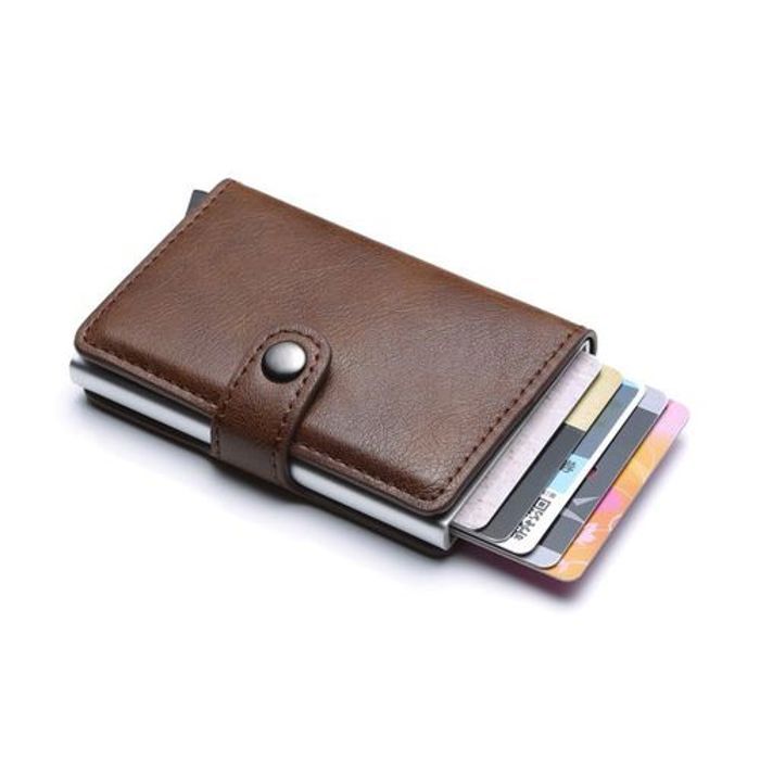 Portefeuille - Miniwallet - Marron - Anti détournement RFID - Simili cuir - 6 cartes