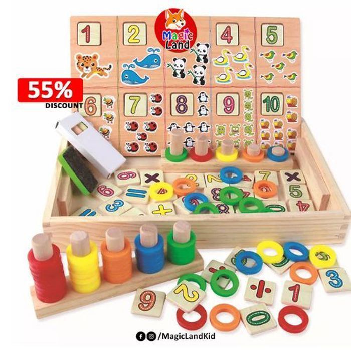 Boîte à activités en bois - Montessori - 71 pièces - Puzzle magnétique - Dessin double face - 3 ans et plus