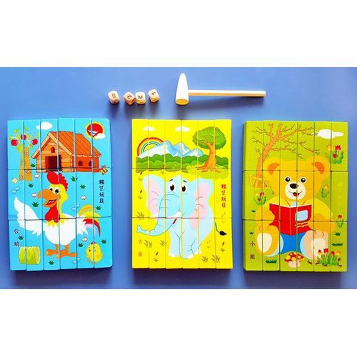 Jouet de société Puzzle Jenga multifonctionnel en bois avec marteau