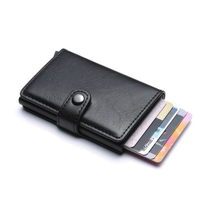 Porte-cartes de crédit - Slim - Noir - Anti détournement RFID - Cuir - Capacité 9 cartes