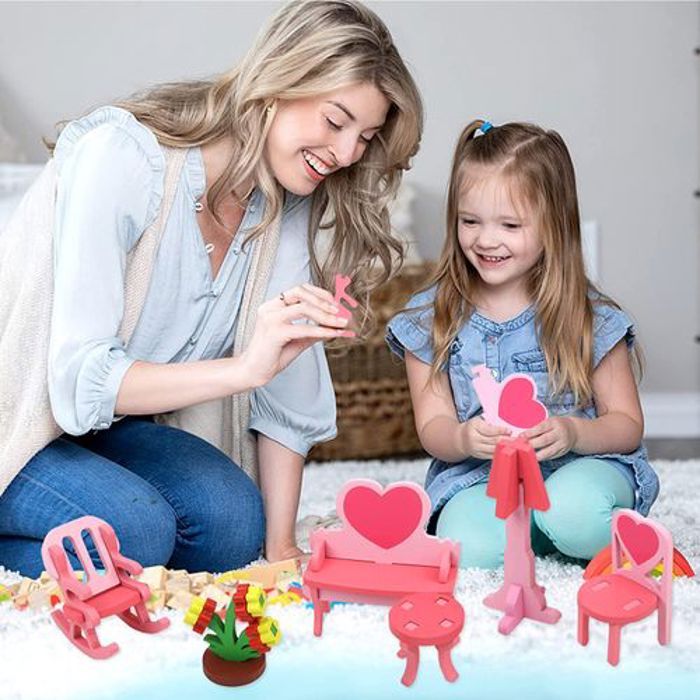 Jouet filles Mobilier de salon en bois pour maison de poupée en bois