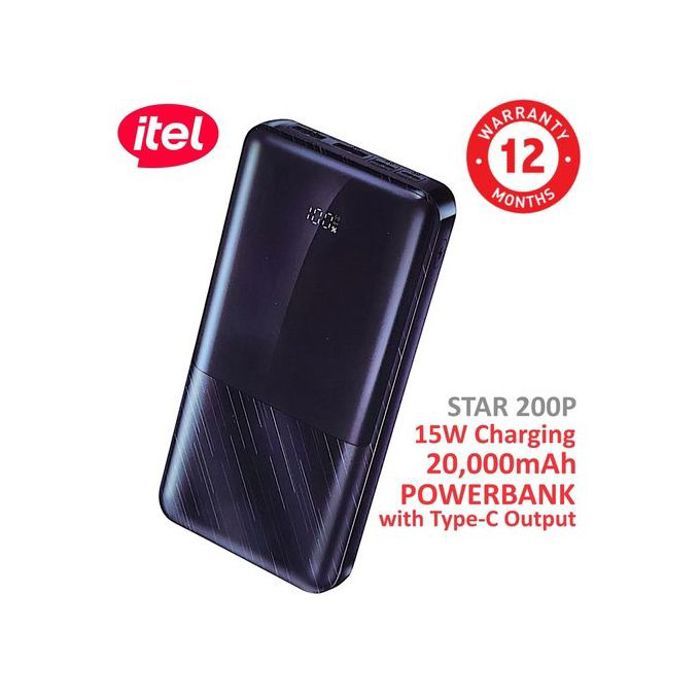 itel - Power Bank STAR200P – Charge Rapide Type-C 15 W – Batterie 20 000 mAh