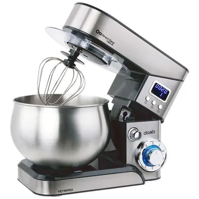 Daiko Pétrin digital 6L en acier inoxydable - 6 L - 1300W - 8 Vitesses - 4 Accessoires - RP7564EDK