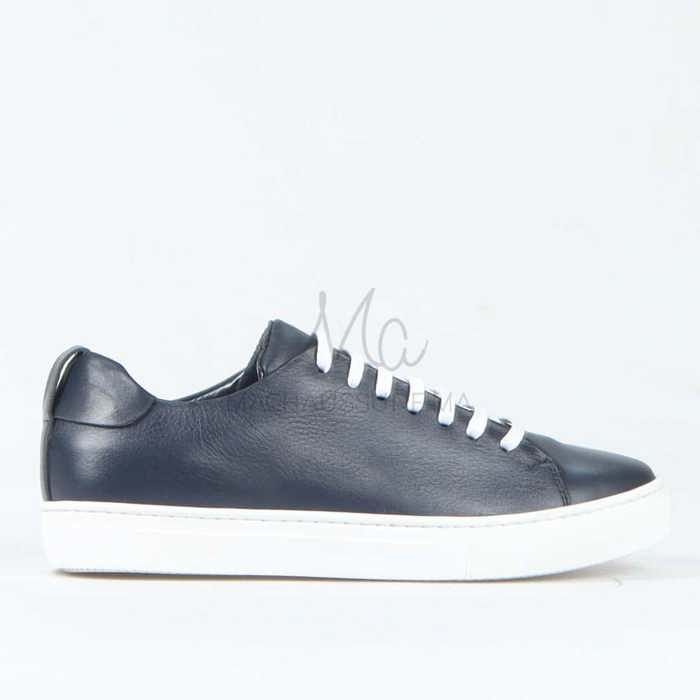 Lorenzo - Baskets Hommes 100% Cuir en Bleu