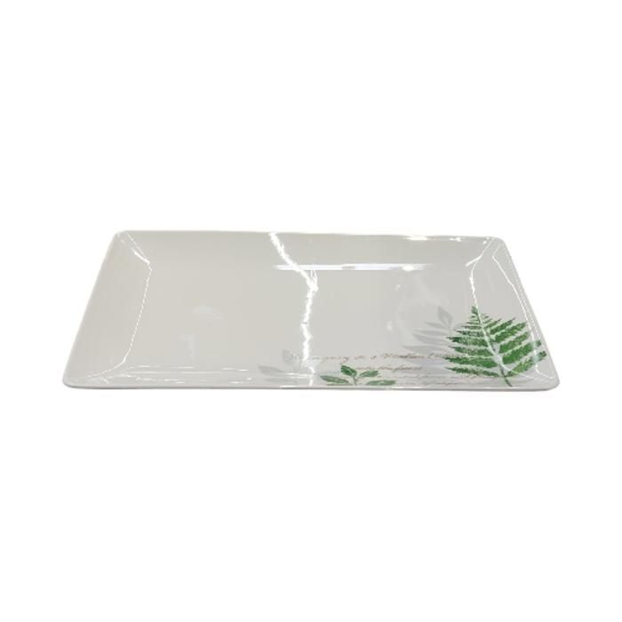 Assiette plate rectangulaire en porcelaine décorée Elaine – Grande taille (L)