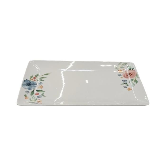 Assiette Plate Rectangulaire en Porcelaine Elaine Décorée – L 35 cm - Motif Aléatoire