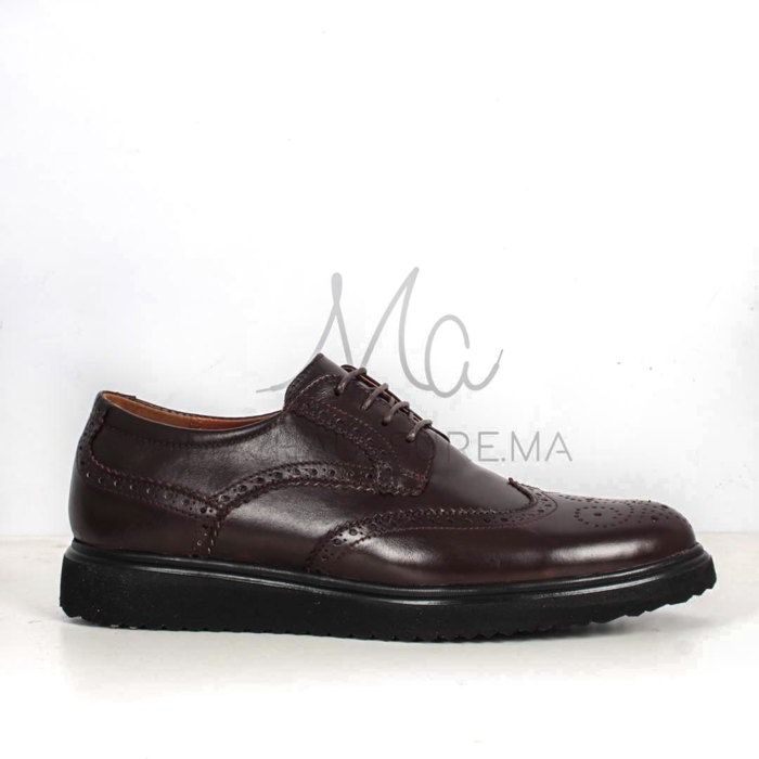Chaussures de ville - Marron - Cuir - Semelle gomme légère - Élastique - Talon carré