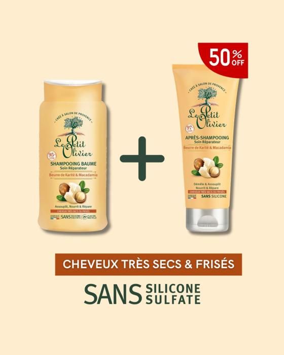 Le petit olivier-Pack Shampoing + Après-Shampoing Réparateur BEURRE DE KARITÉ & MACADAMIA