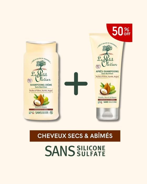 Le petit olivier-Pack Shampoing + Après-Shampoing Nourrissant HUILE D'ARGAN, OLIVE & KARITÉ