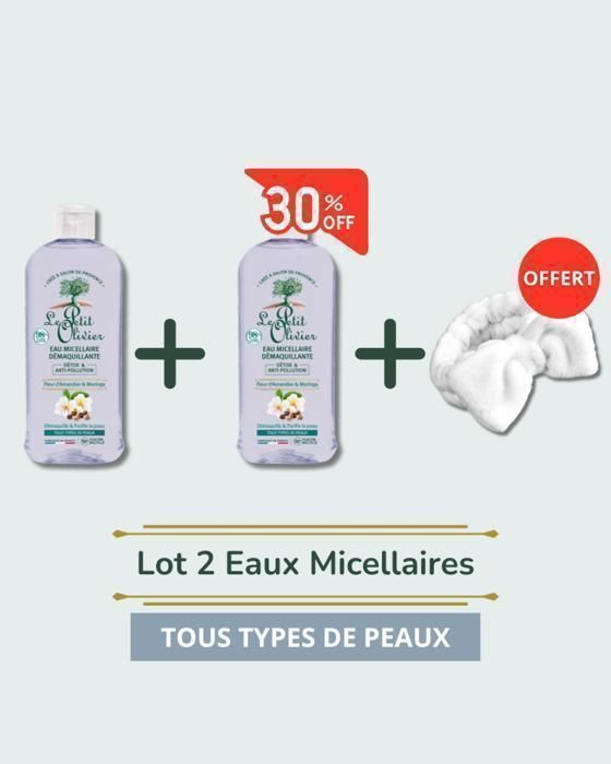 Le petit olivier-Lot 2 Eau Micellaire Anti-Pollution  Fleur d'Amandier & Moringa  + Badeau OFFERT