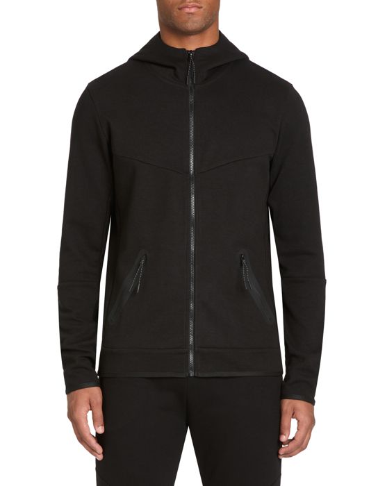 Sweat zippé à capuche skinny coton mélangé