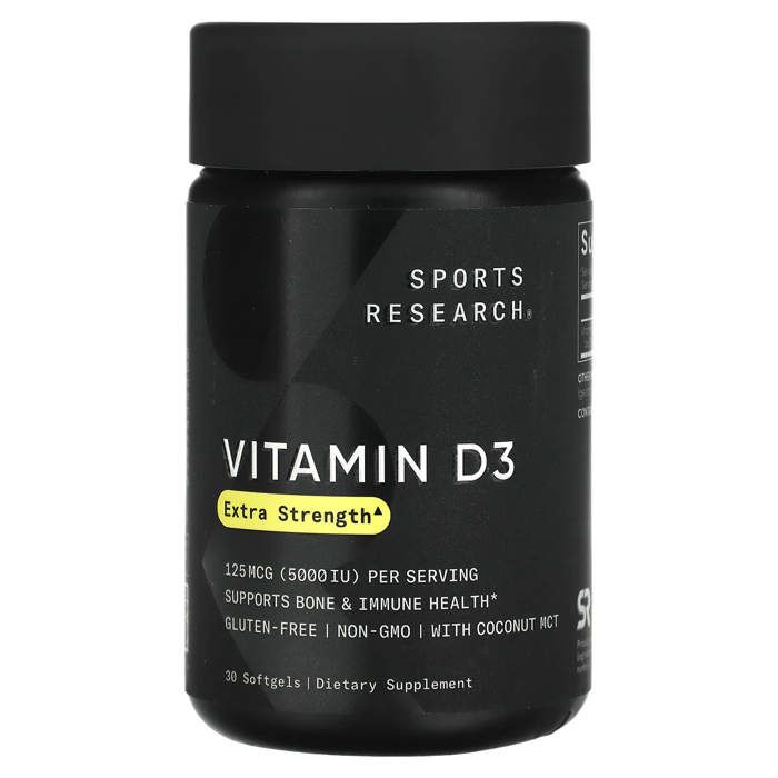 Vitamine D3, Extrapuissante, 125 µg (5 000 UI), 30 capsules à enveloppe molle