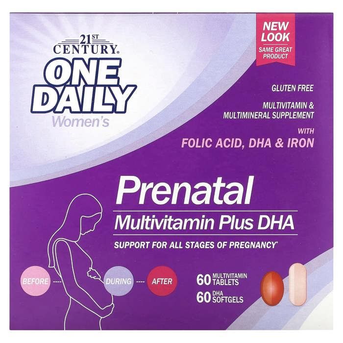 MultiVitamines/Mineraux Prénataux + DHA, 2 Flacons, 60 comprimés / 60 capsules