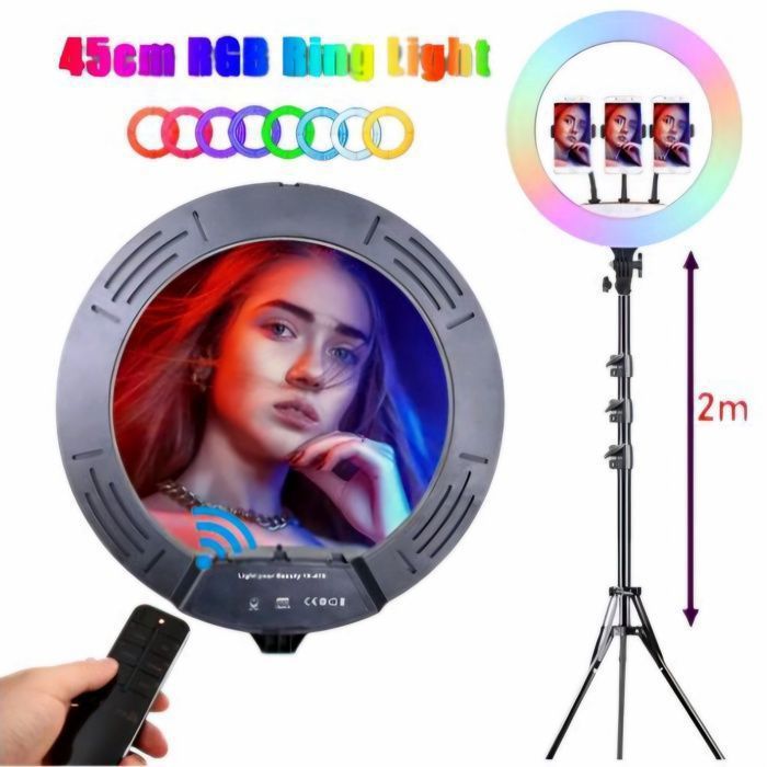 Ring light RGB 45 cm avec support 210 cm professionnel pour Youtube / makeup artist / Tiktok