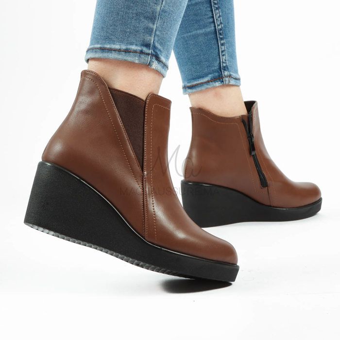 Bottines compensées - MACIVA - Tabac - Femme - Synthétique - Hauteur moyenne