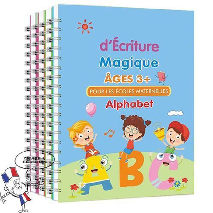 Livre 4 cahiers pour l'apprentissage de l'écriture   mathématiques   écriture   dessin   chiffres   en français