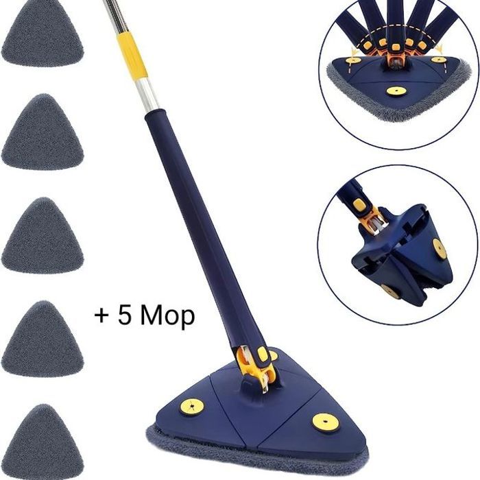 Vadrouille triangulaire rotative à 360 degrés, balai de nettoyage réglable