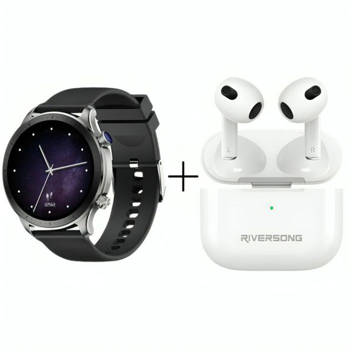 Pack - Smart Watch Motive 9Pro + Ecouteur Riversong sans fil AIRFLY L3 30HR Playing time