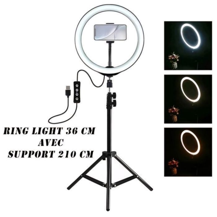 Ring Light 36 cm avec support 210 cm Eclairage professionnel pour creation de contenue