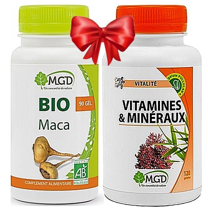 Maca bio 90gl + Multivitamines calcium magnésium Zinc Sélénium biotine B1 B2 B3 B6 B9 120gl