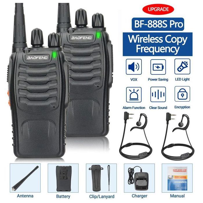 Talkie-walkie Portable BF-888S,radio bidirectionnelle UHF 888s,émetteur-récepteur Portable 16 canaux 400-470MHz avec oreillette,2 pi