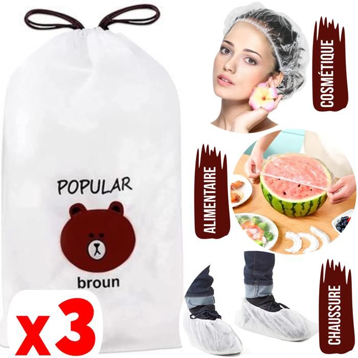 300PCS Bonnets de Douche Jetable en Plastique, Multi-Usage (Cuisine, Bain, Coloration, Couvre-Chaussures, Conservation des Aliments)