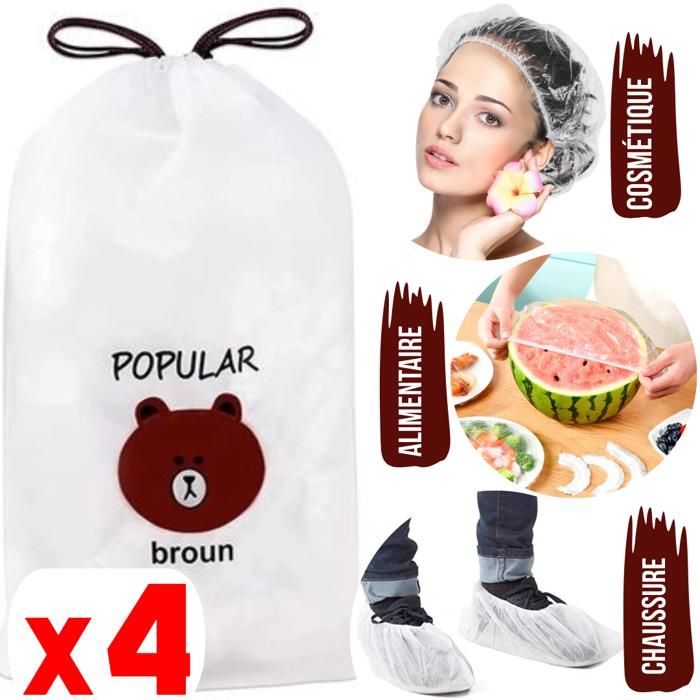 400PCS Bonnets de Douche Jetable en Plastique, Multi-Usage (Cuisine, Bain, Coloration, Couvre-Chaussures, Conservation des Aliments)