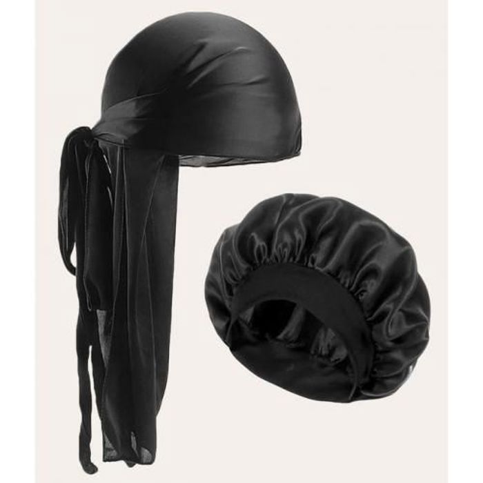 Pack de 3 Bonnets en Satin avec Durag à Bande -Noir