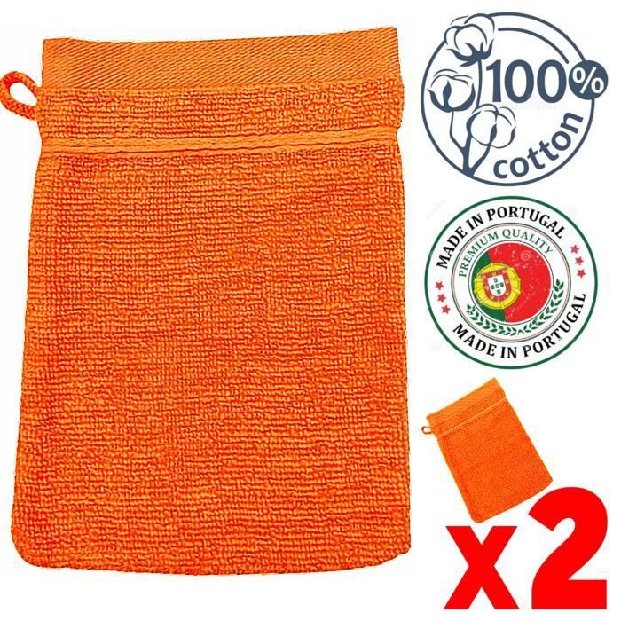 2 Gants de douche et toilette 16x21 cm ALPHA orange 100% Cotton