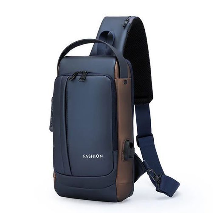 Sac à bandoulière, Sac de poitrine, antivol imperméables, port USB, pack poches Bleu