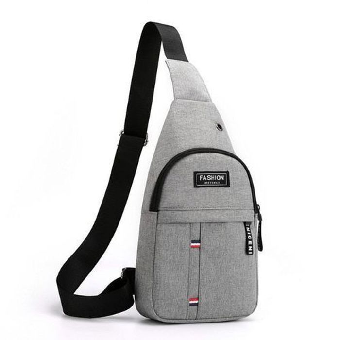 Sac Bandoulière de poitrine - Mode - Gris - Rangement multiple - Compartiment zippé - Pour hommes et femmes
