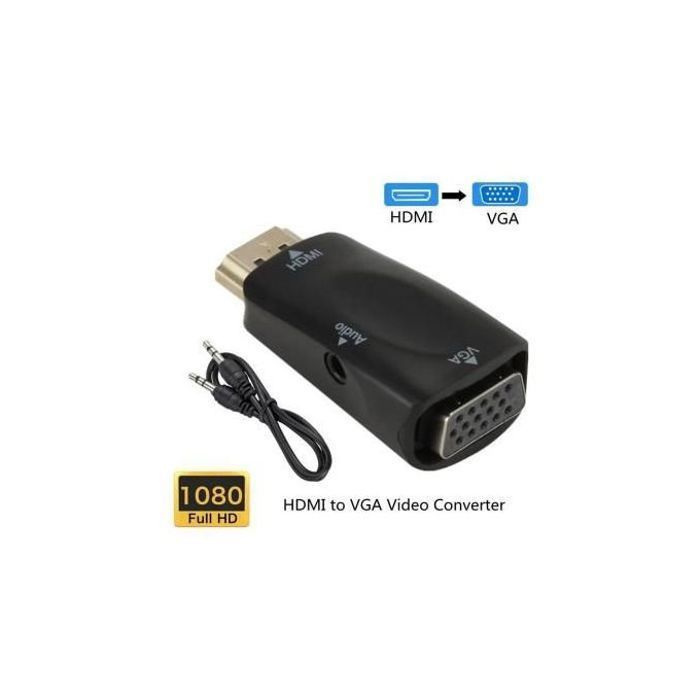 Adaptateur HDMI vers VGA HD 1080P Mâle vers Femelle, avec cable Audio pour PC