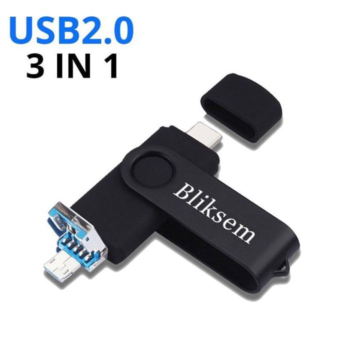 Clé USB 3 en 1 OTG de type C en métal,support à mémoire de 64 Go 2.0, pour téléphone portable et PC