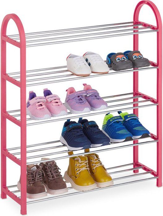 Range-chaussures pour enfants Relaxdays - étagère de rangement basse pour 15 paires de chaussures  - rose