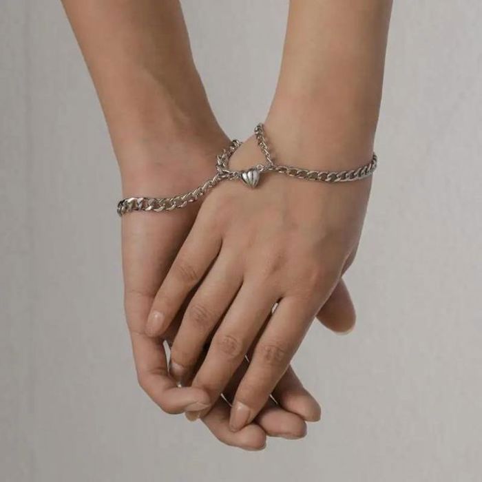 Bracelets Couple - Acier Inoxydable - 23cm Hommes - 18cm Femmes - Argenté - 2 Pièces