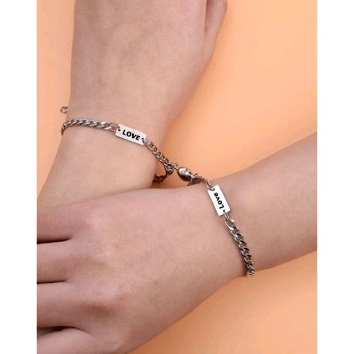2 Bracelet Couple en acier inoxydable à lettre pour meilleur amis à LOVE