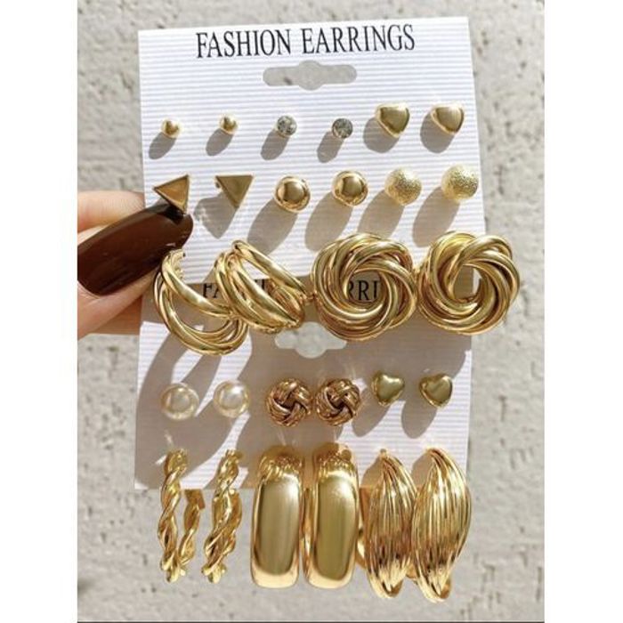 Boucles d'oreilles - MARQUE - 14 paires - Fausses perles - Synthétique - Blanc