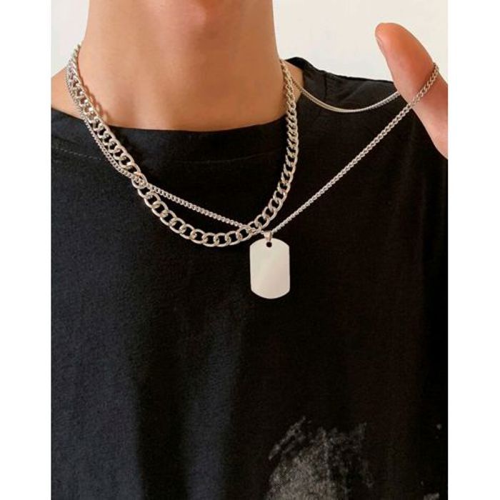 2 Pièces collier Argent à breloque pour les Hommes en acier inoxydable