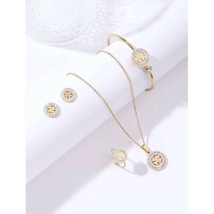 Ensemble de bijoux - Acier Inoxydable - Doré - Collier - Boucles d'oreilles - 5 pièces