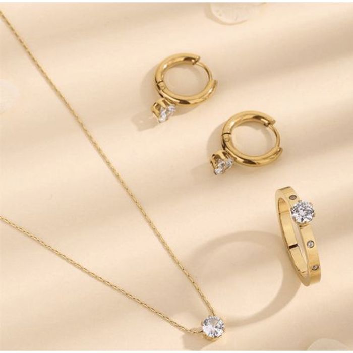 Ensemble de bijoux - Non spécifié - 4 pièces - Acier inoxydable doré - Résistant à l'eau - Strass