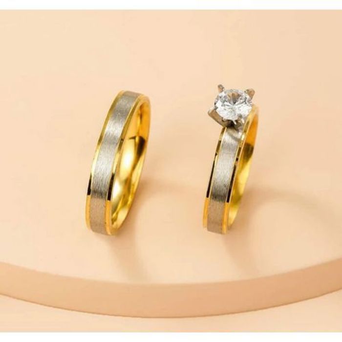 2 Pièce Bague de couple à strass Amoureux en Acier inoxydables